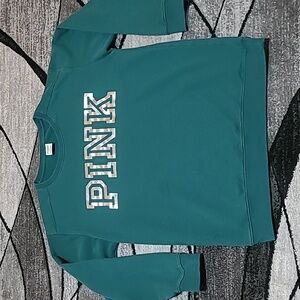 VS PINK CAMPUS CREW 2021 SILVER FOIL SHINE FLEECE SWEATSHIRT PRICE FIRM